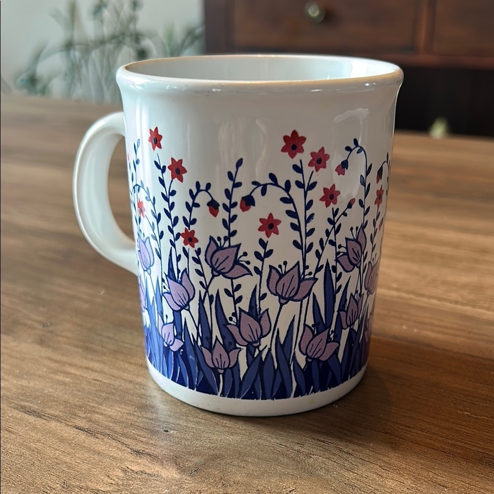 Floral Ceramic Mug with Red and Purple Flowers made in England